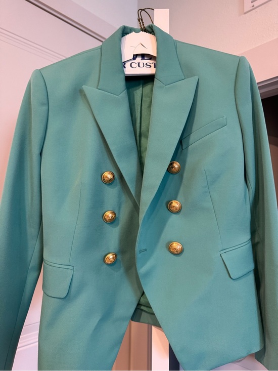 Balmain Jackets & Blazers - Balmain Teal Double-Breasted Blazer with Gold Buttons
